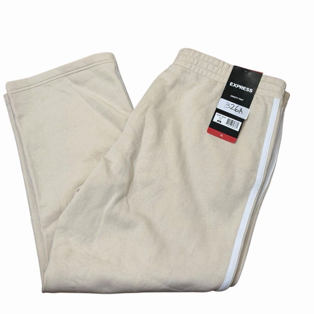 Express Women's Varsity Pant Size XL Cream Beige With White Stripes NWT Read